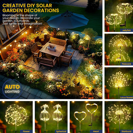 2Pack Solar Powered Garden Outdoor Lights Firework Yard Pathway Christmas Lights Warm