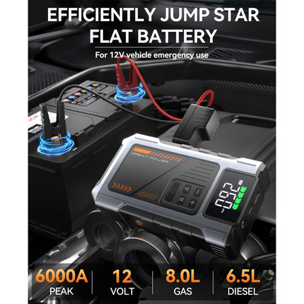6000A Car Jump Starter Power Bank With Air Compressor Battery Booster + Case