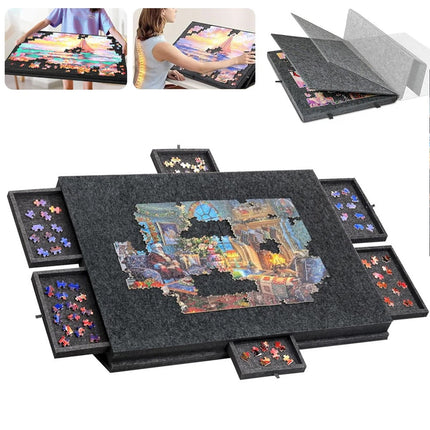 1000 Piece Puzzle Board  Tilting Felt Surface 2-in-1 Stand & 6 Drawers