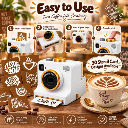 3D Printed Latte Art Camera, Coffee Powder Printer with Multiple Stencil Cards