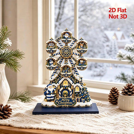 Wooden Christmas Ferris Wheel Ornament Hand-Rotating Tabletop Decor