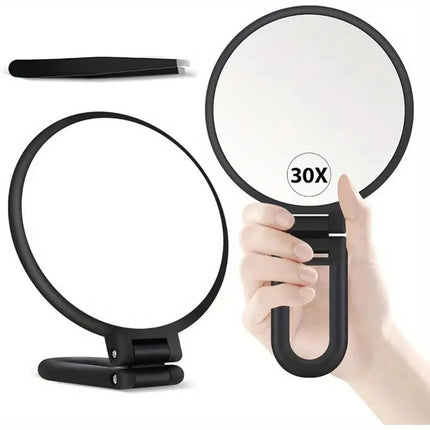 30X Magnifying Mirror Travel Hand Mirrors w/ Handle Handheld Mirror