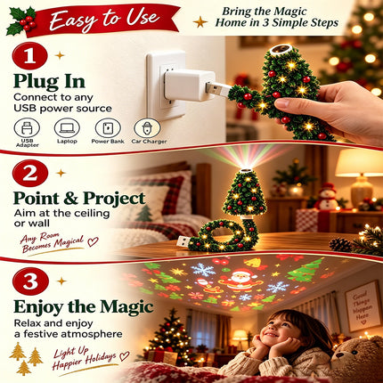 Christmas Projector Light Plug USB Christmas Tree Projector with 6 Festive Scene