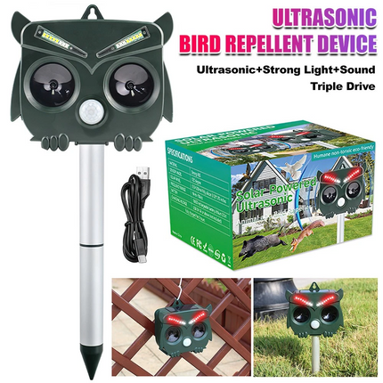 Solar Powered Ultrasonic Bird Repeller Outdoor Animal Deterrent Garden Device