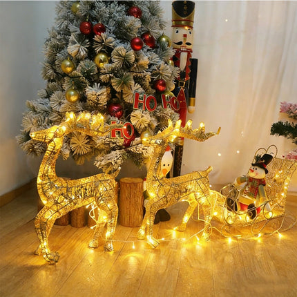 Solar-Powered Set of 3 Christmas Decoration Reindeer and Sleigh LED Yard Xmas