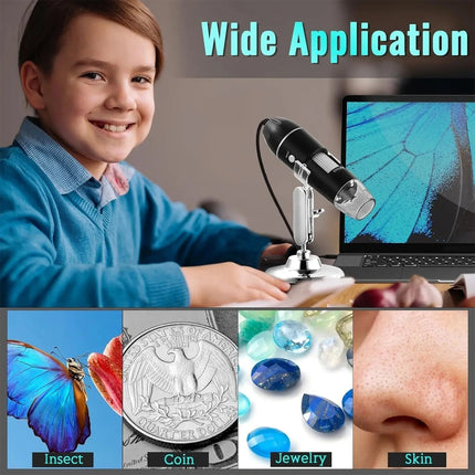 USB Digital Microscope 1600X Magnifying Tool 8 LED Light for Multi System