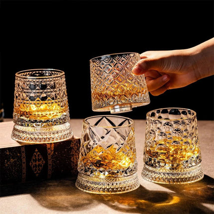 2026 New Whiskey Glasses Rotating Whisky Glass With Glass Base 360 Rotate Degree
