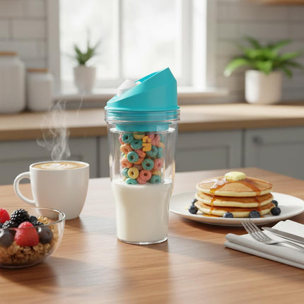 2Pcs Crunch Cup Plastic Cereal Cup Leak-Proof Cereal Tumbler On-the-Go Portable（Yellow And Blue）