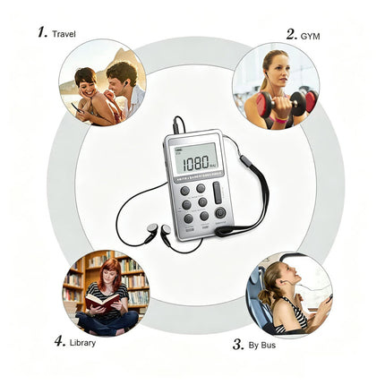 Portable FM/AM Mini Radio Pocket Receiver Digital LCD Stereo Earphone Set USB