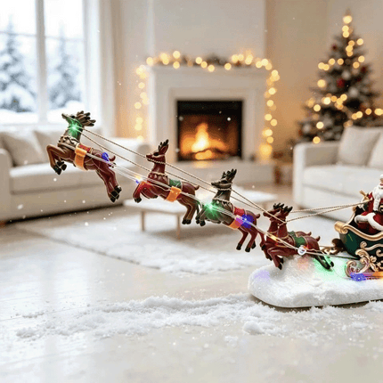 Christmas Santa Claus Sleigh Reindeer LED Light Resin Ornament Holiday Decor
