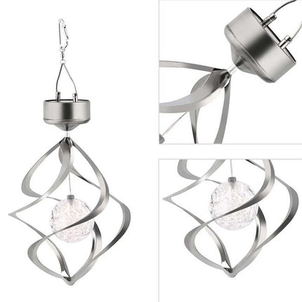 Solar Powered Spiral Wind Spinner Color Changing LED Light Wind Chimes Lamp