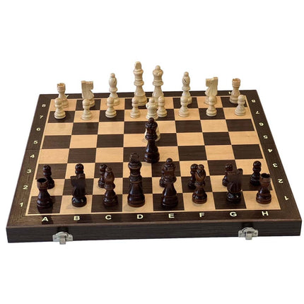 39cm Folding Wooden Chess Set Ebony & Oak Timber with Stable Pieces