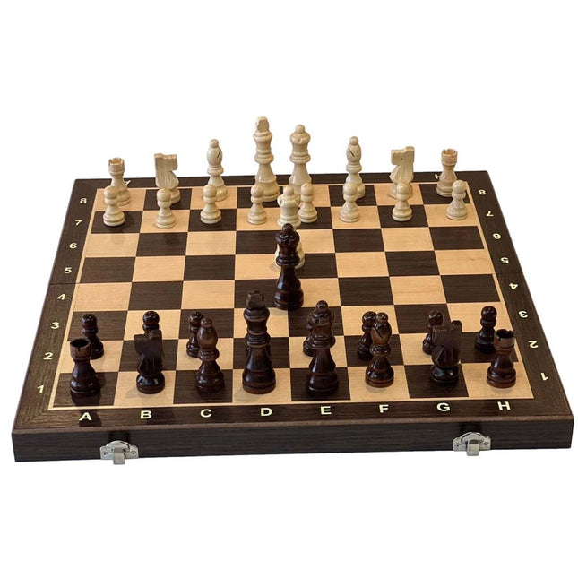 39cm Folding Wooden Chess Set Ebony & Oak Timber with Stable Pieces