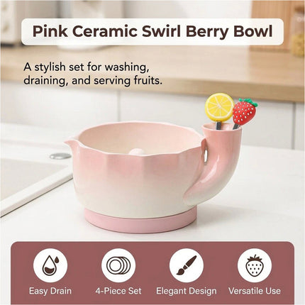 1Pcs Self Spinning Berry Washing Bowl Berry Bowls with Holes Washer Spinner+Fork