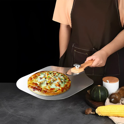 35cm Aluminum Pizza Peel Oven Paddle Shovel Baker + Wooden Handle Cooking Tool  European Style