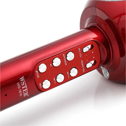 Bluetooth Wireless Handheld Microphone Built in Speaker Portable Karaoke Party Red