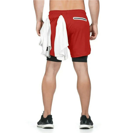 Men Running Shorts 2 in 1 Sports Jogging GYM Fitness Training Quick Dry Breathab Red