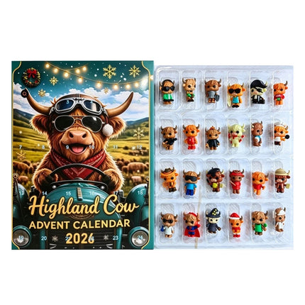 24 Day Highland Cow Advent Calendar 2026 3D Flat Mini Figures Xmas Gift Toy (1set）