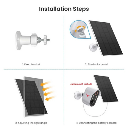 Solar Panel for Outdoor Security Camera, 5V 3W with Micro USB & Type-C Adapter Black