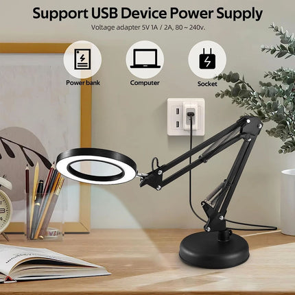 10X Magnifying Glass Desk Light Magnifier LED Lamp Reading Lamp With Base& Clamp