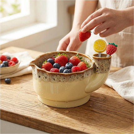 1Pcs Self Spinning Berry Washing Bowl Berry Bowls with Holes Washer Spinner+Fork