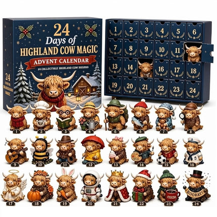24 Day Highland Cow Advent Calendar 2026 3D Flat Mini Figures Xmas Gift Toy