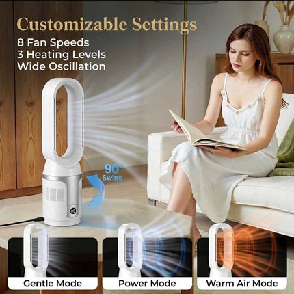 Bladeless Tower Fan 3In1 CoolHot Purifier Remote Control Space Heater Airflow Purification