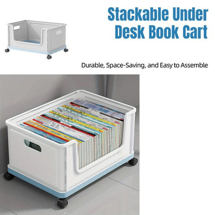 Under Desk Rolling Book Storage Box Classroom Student Organizer with Wheels   (Blue)