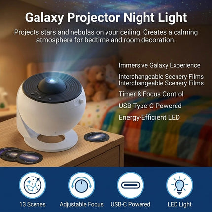 Night Light 13in1 Projector Galaxy Starry Sky LED Star Lamp Rotating Planetarium