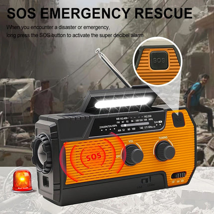 Emergency Wind Up Solar Radio Hand Crank Power Bank FMAM Charger Torch 4000mAh