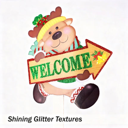 4PCS Christmas Decor Glitter Santa Reindeer Yard Garden Signs Stakes Lawn Ornaments