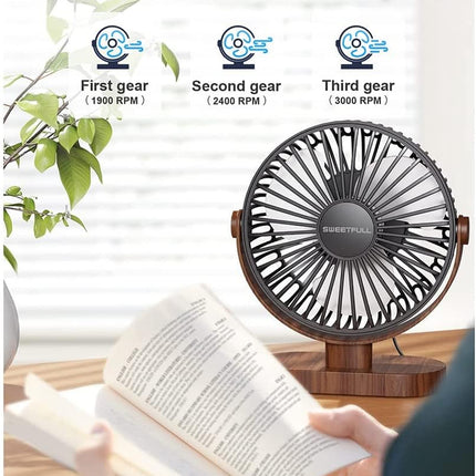 Desk Fan Small USB Quiet 3 Speed Portable 360° Adjustable Personal Fan Black