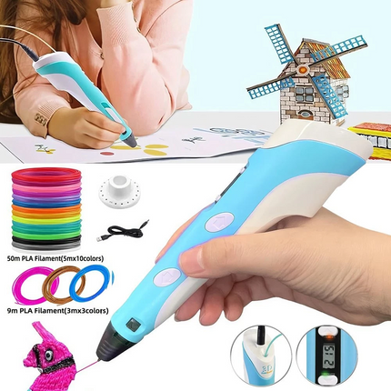 3D Printing Pen Kit with 59m PLA Filament USB Adjustable Temperature PLA ABS Compatible