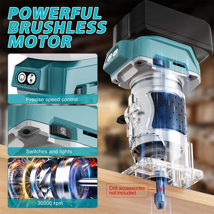 800W Cordless Brushless Wood Trimmer Compact Router Tool For Makita 18V Battery