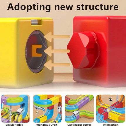 Flexible Rail Car Racing Track Set, Train Rail Cube Assembly Race Game Railway Building Kit