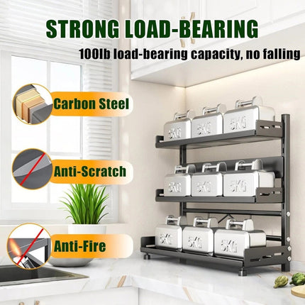 3 Tiers Kitchen Organiser Spice Rack Jar Shelves Storage Seasoning Stand Shelf