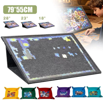 Jigsaw Puzzle Board 1000 Pieces Felt Mat Adjustable Easel Stand Trays w/ 6 Trays
