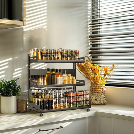 3 Tiers Kitchen Organiser Spice Rack Jar Shelves Storage Seasoning Stand Shelf
