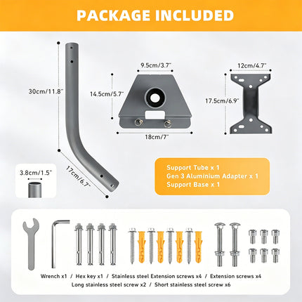 Starlink Gen3 Roof Wall Pole Mounting Kit, Compatible with Standard Satellite Dish