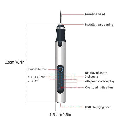 Cordless Electric Engraving Pen USB Rechargeable Micro Carving Tool with 37Pcs Accessories Set