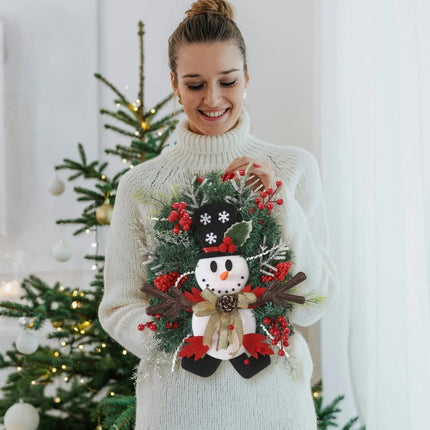Snowman Christmas Wreath Artificial Front Door Garland Xmas Hanging Decoration