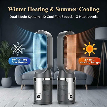 Black 2-in-1 Cooling & Heating Bladeless Tower Fan with Remote