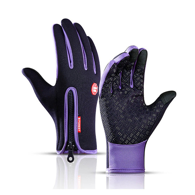Purple Waterproof Winter Cycling Gloves Full Finger Touchscreen Bike Gloves