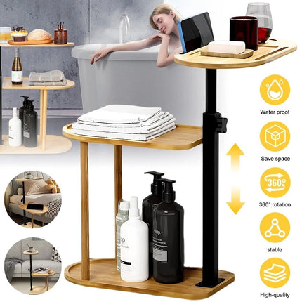 Bamboo Shower Shelf Bathroom Rack Storage Organiser Caddy 3 Tier 360° Rotating