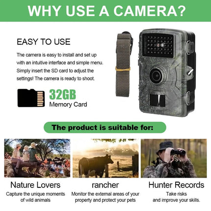 Solar Trail Camera 4K 48MP Wildlife Hunting Game Cam PIR Night Vision +32GB Card