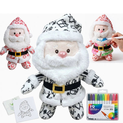 Paintable DIY Paintable Santa Claus Plush Toy Home Festive Decorations with pens