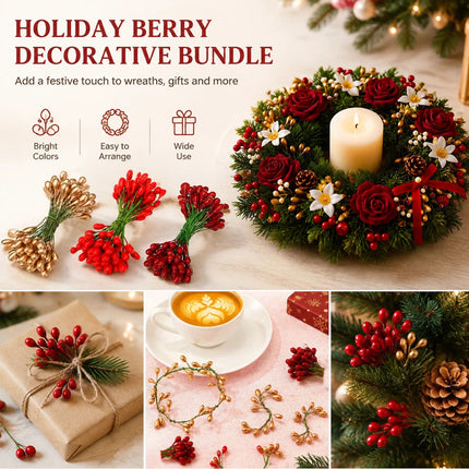 150 Pcs Artificial Berry Stems Double Head Christmas Tree Ornaments Floral Picks
