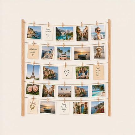 Wooden Hanging Photo Display Collage Frame with Pegs 76 x 66cm