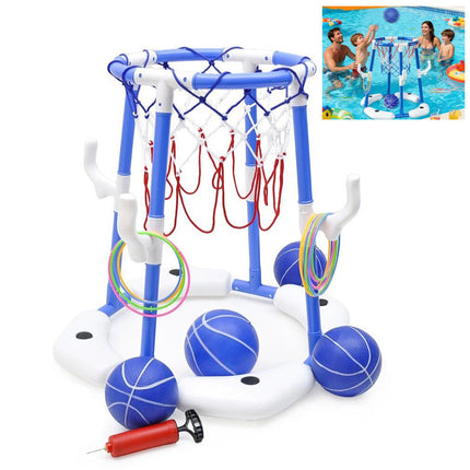Pool Basketball Hoop Set Floating Pool Toy Game with 4 Balls 12 Circles and Pump