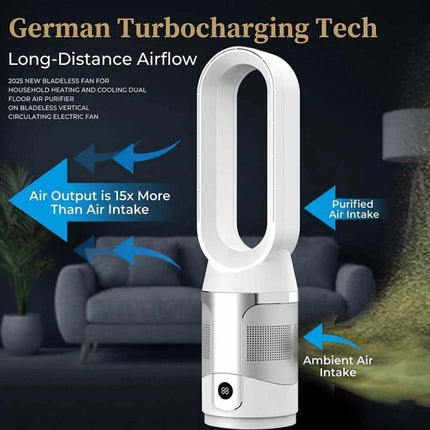 Bladeless Tower Fan 3In1 CoolHot Purifier Remote Control Space Heater Airflow Purification